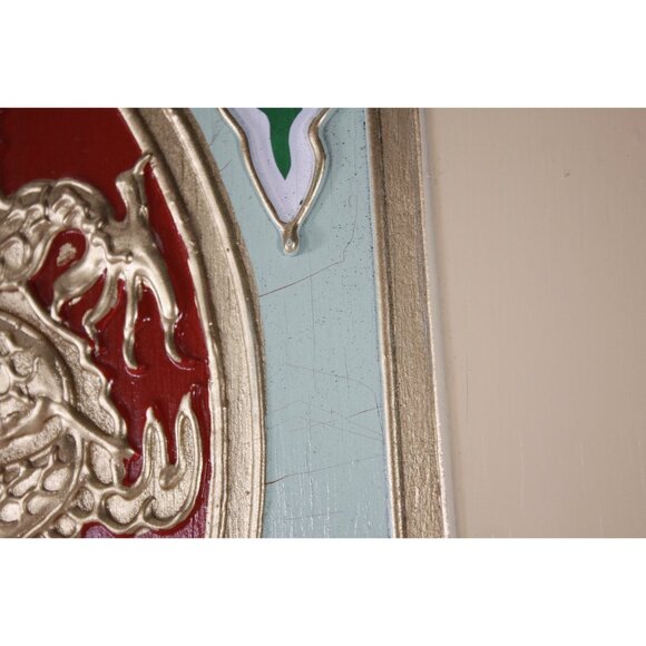 Vintage 18x18" Chinese Golden Dragon Rooster drop ceiling panel hand painted - Picture 9 of 10